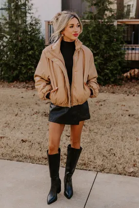 Feeling Spontaneous Faux Leather Jacket In Khaki