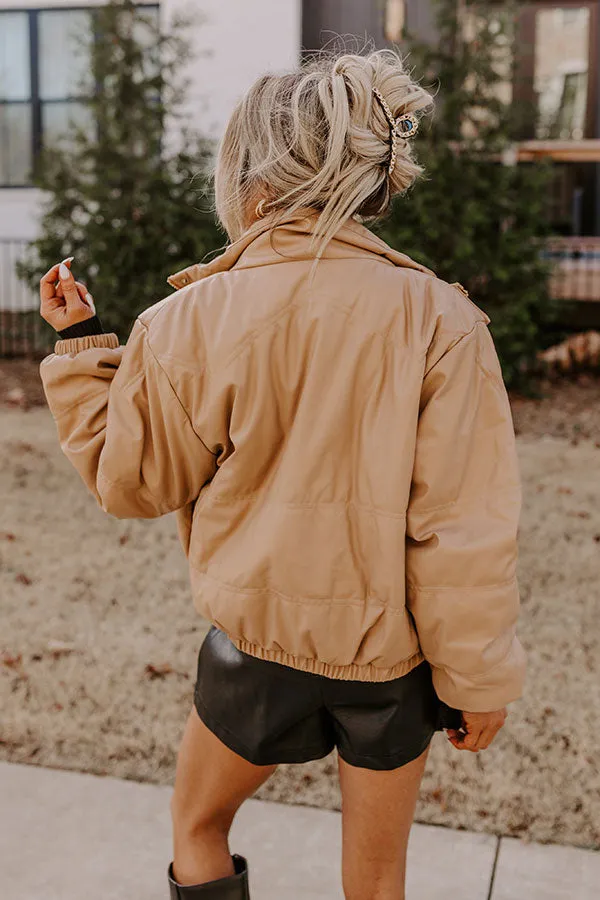 Feeling Spontaneous Faux Leather Jacket In Khaki