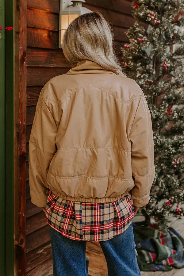 Feeling Spontaneous Faux Leather Jacket In Khaki