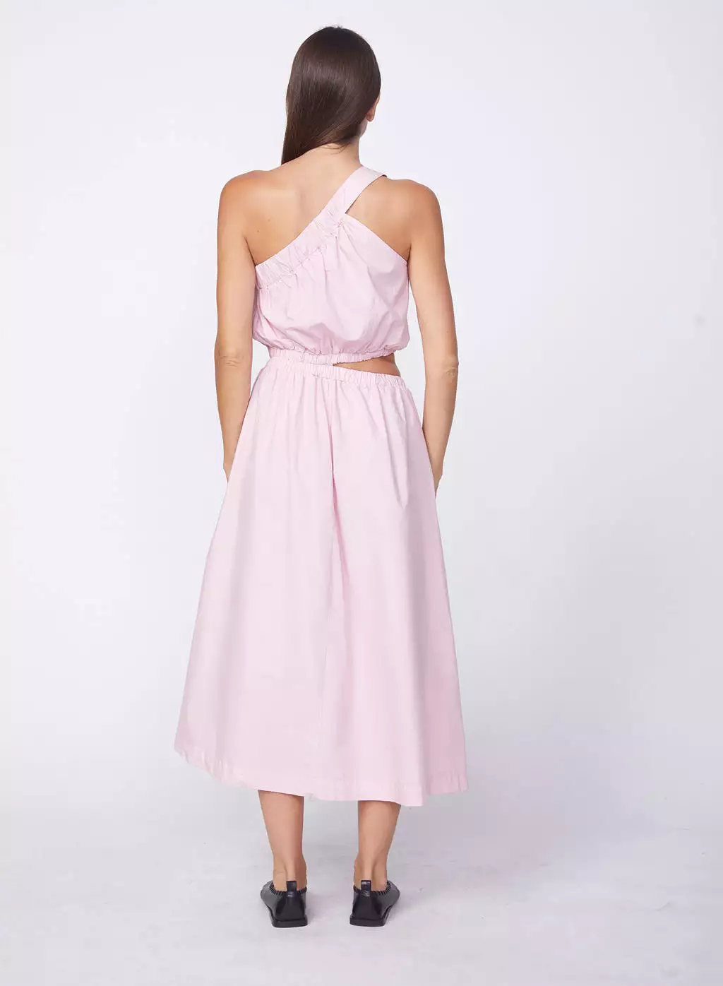 Fine Poplin One-Shoulder Midi Dress in Lipstick