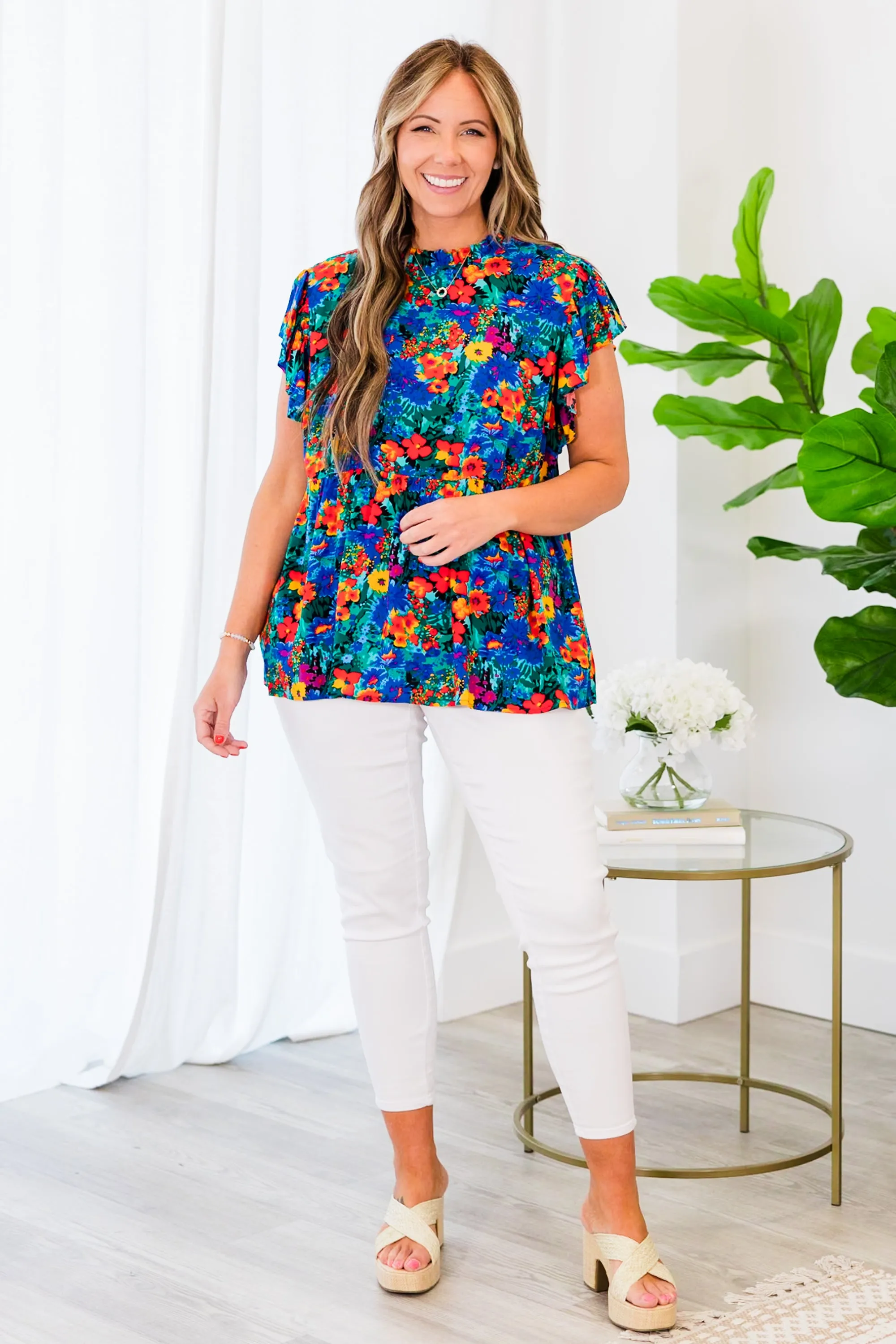 Flower Patch Top, Blue