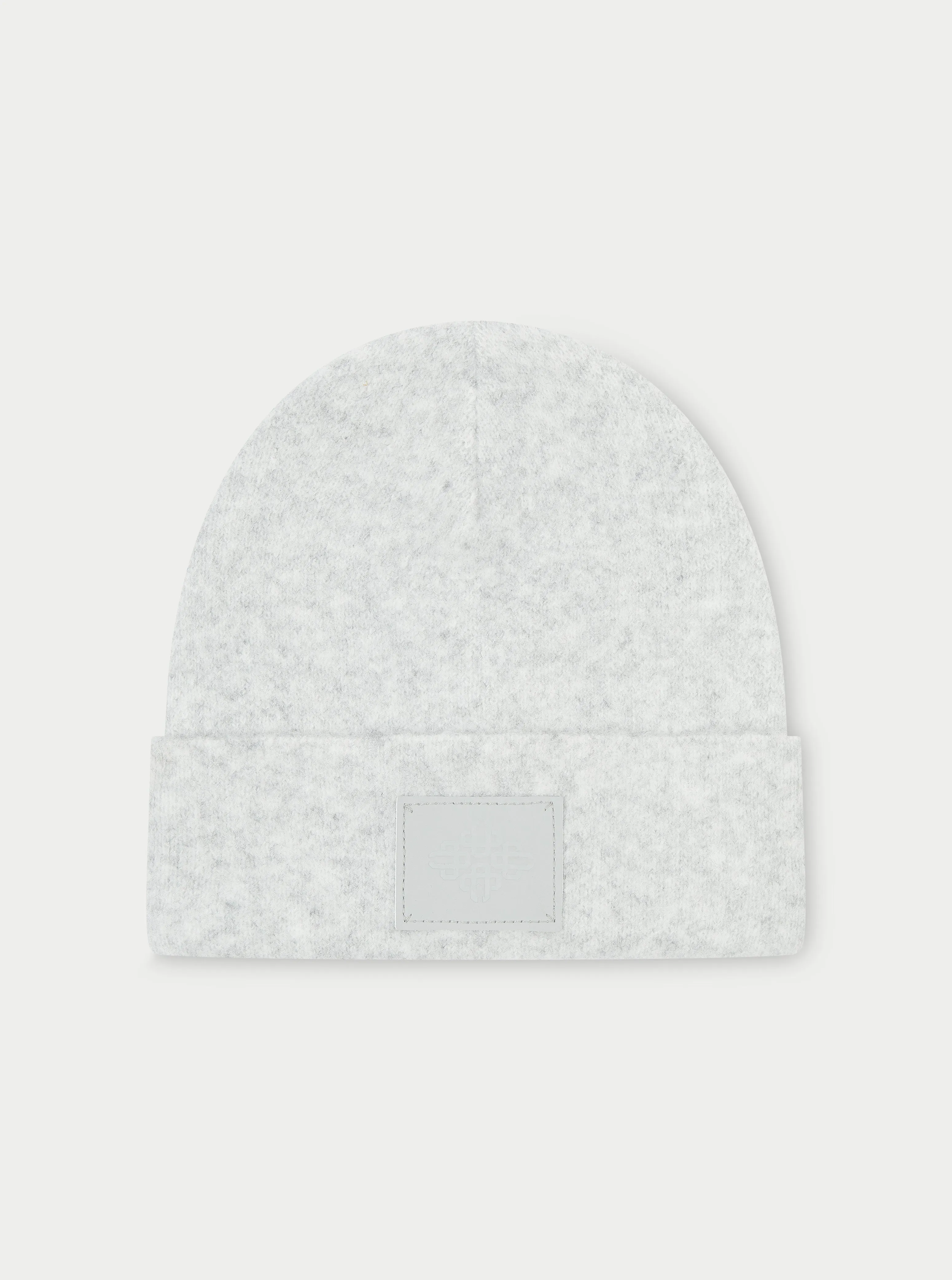 FLUFFY KNIT EMBLEM BEANIE - GREY MARL