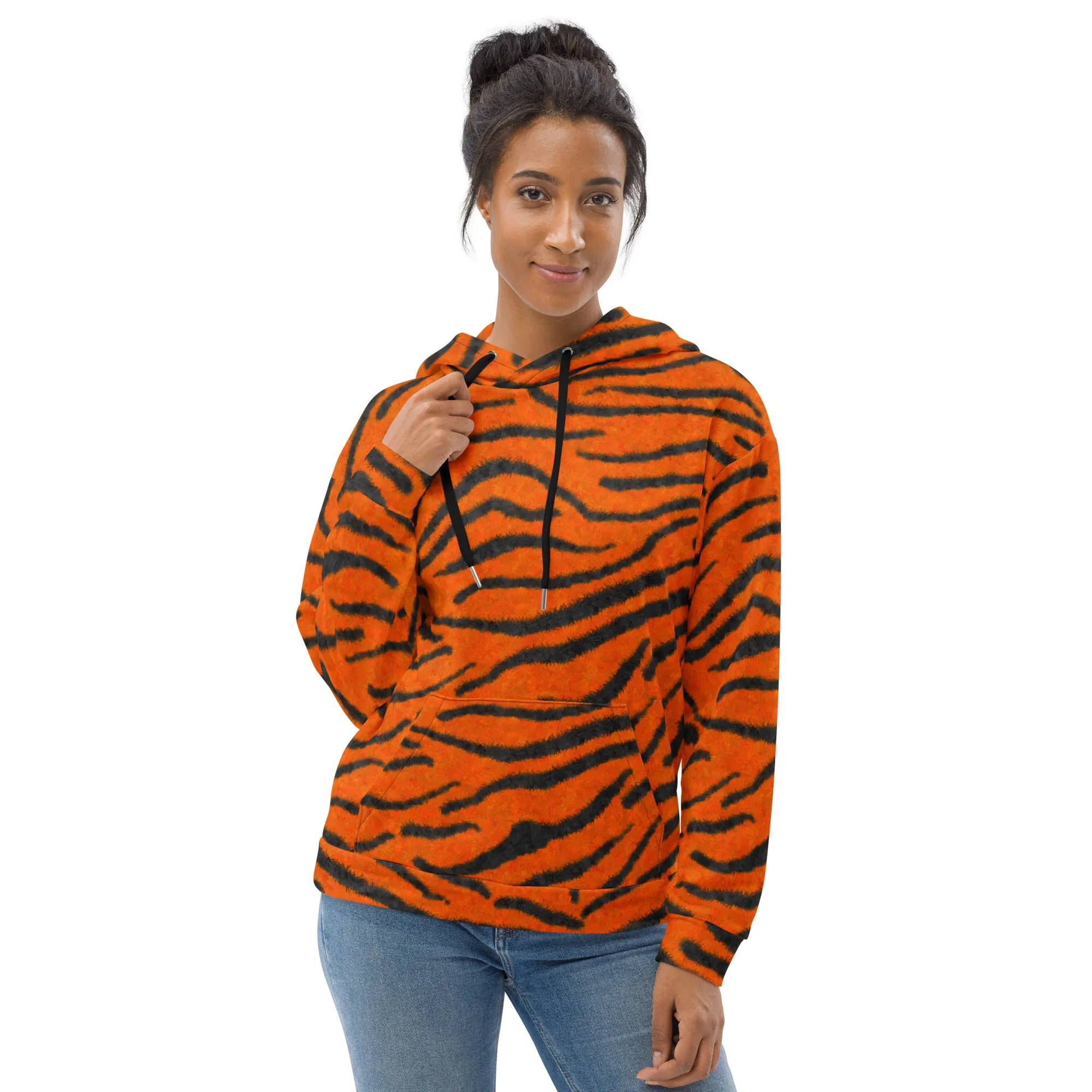 Fuzzy Tiger Stripe Print Unisex Hoodie