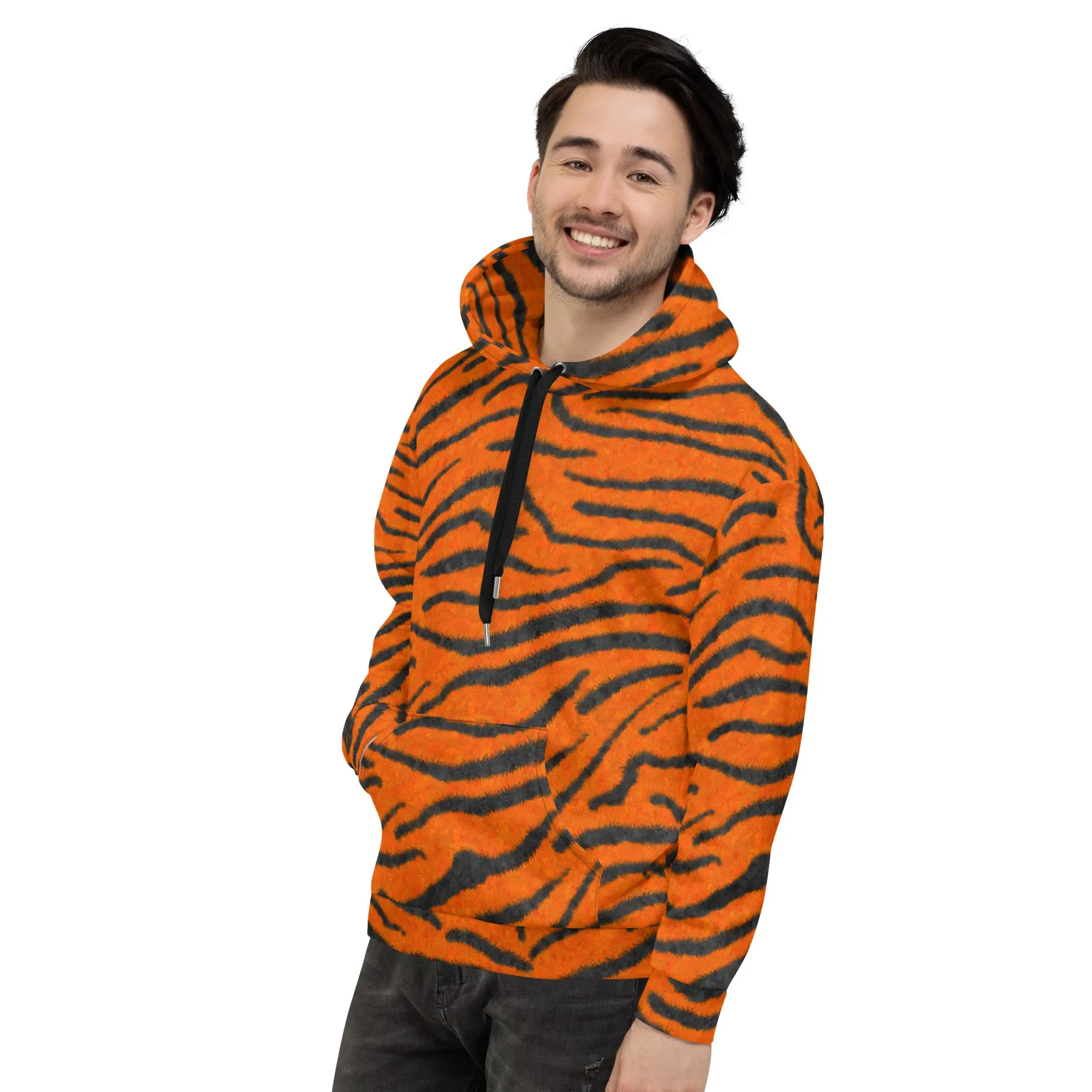 Fuzzy Tiger Stripe Print Unisex Hoodie