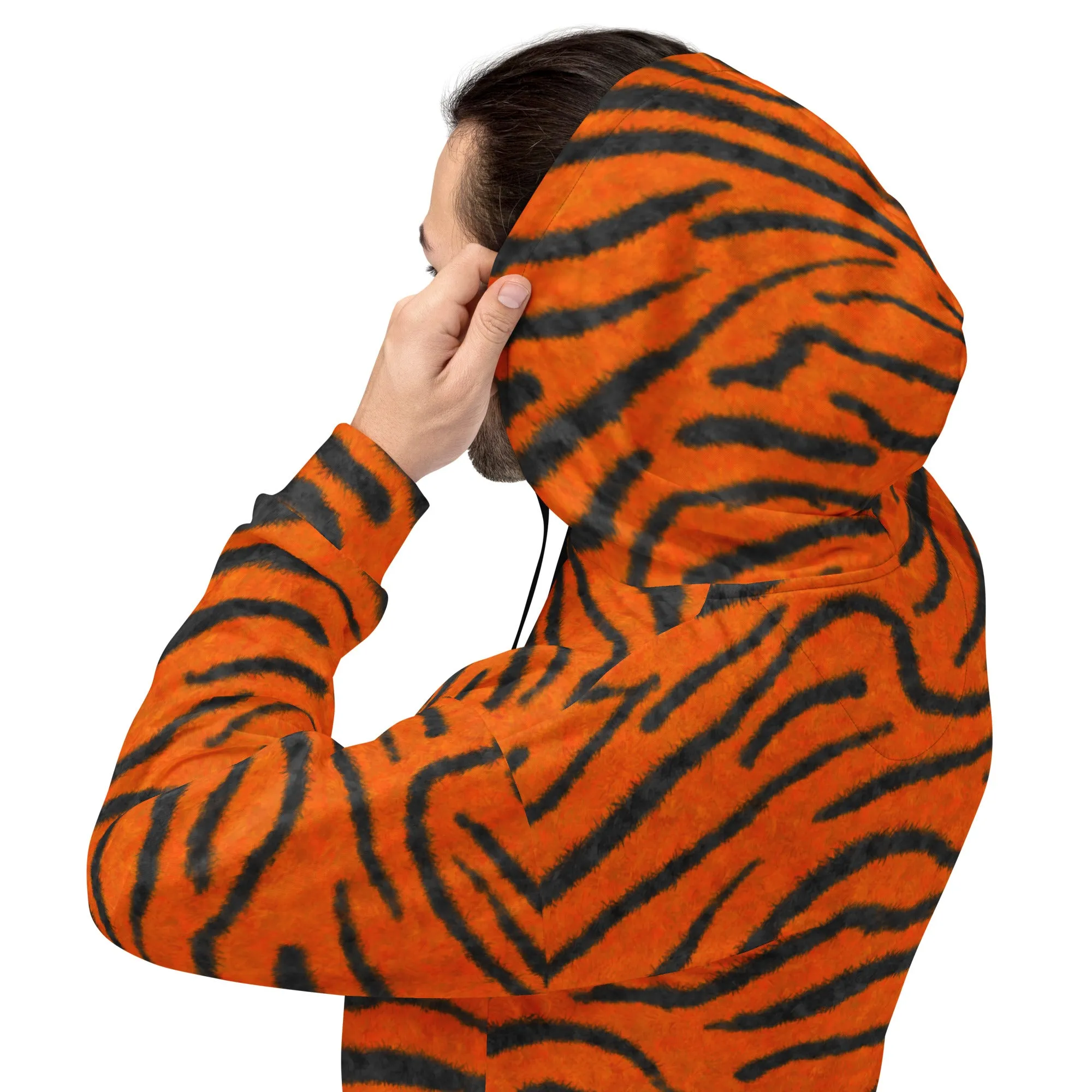 Fuzzy Tiger Stripe Print Unisex Hoodie