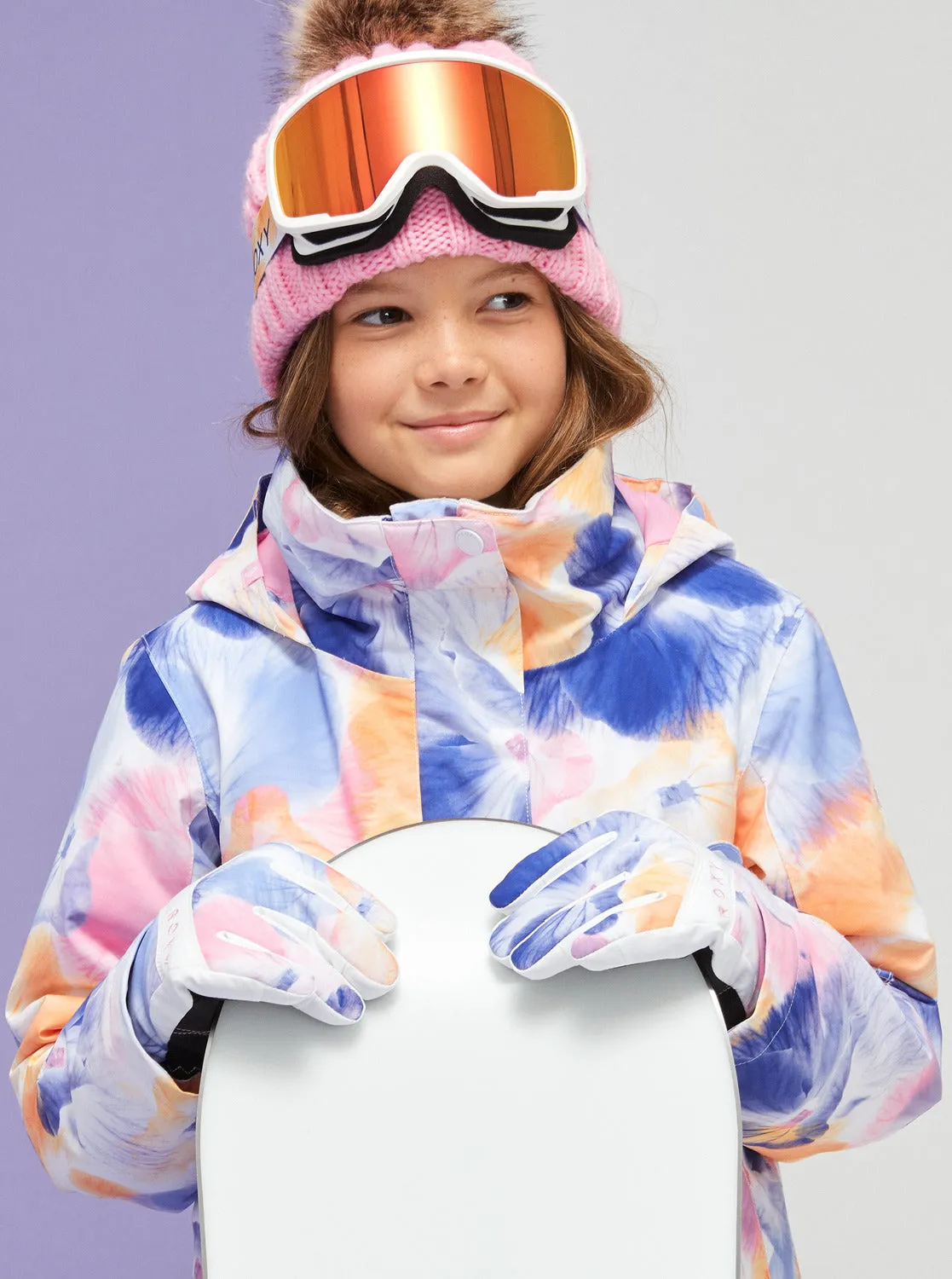 Girls 4-16 Roxy Jetty Technical Snowboard/Ski Gloves - Bright White Pansy Pansy Rg