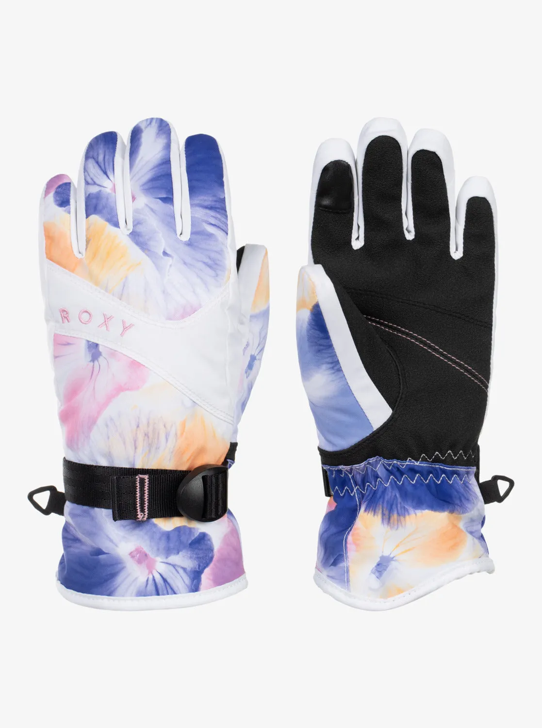 Girls 4-16 Roxy Jetty Technical Snowboard/Ski Gloves - Bright White Pansy Pansy Rg