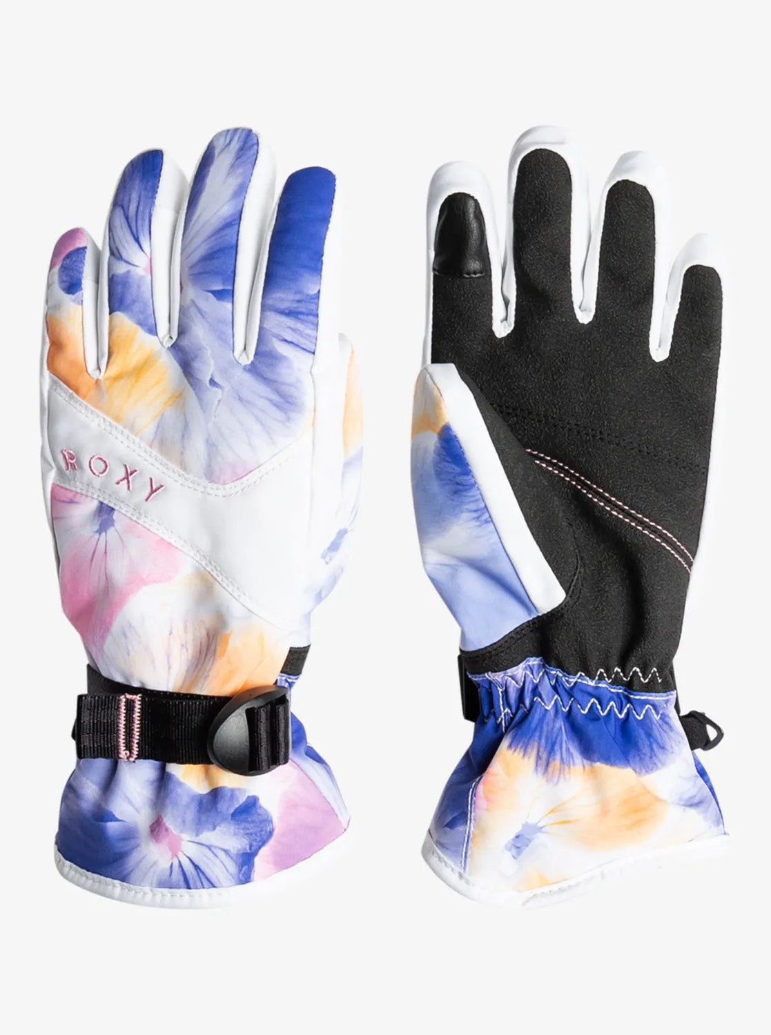 Girls 4-16 Roxy Jetty Technical Snowboard/Ski Gloves - Bright White Pansy Pansy Rg