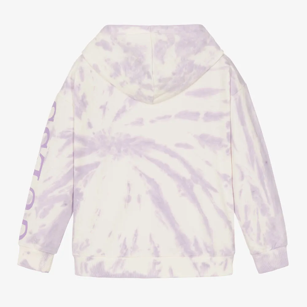 Girls Purple Cotton Tie-Dye Hoodie