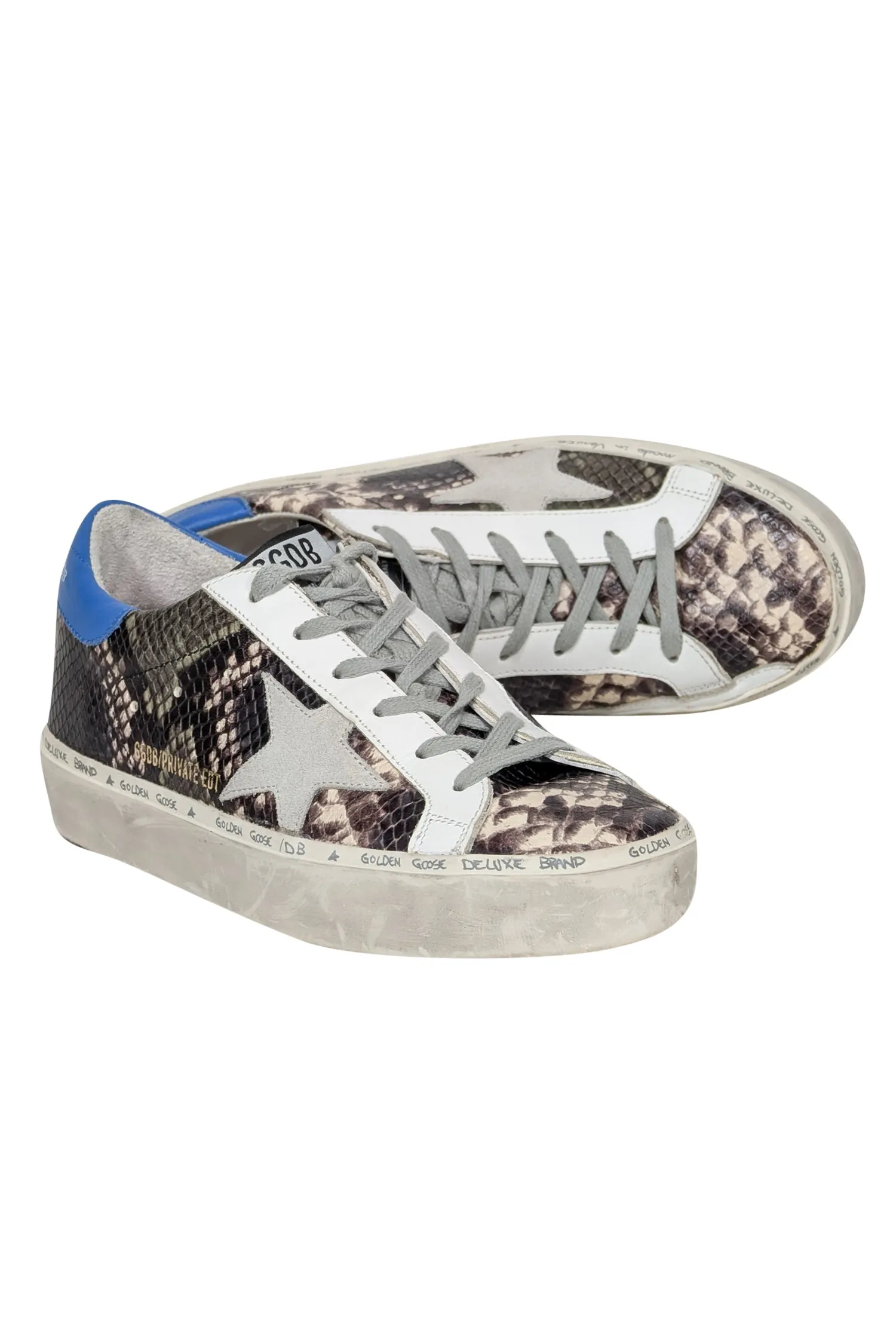 Golden Goose - Grey, Cream, White, & Blue Snakeskin Print Hi Star Sneakers Sz 7