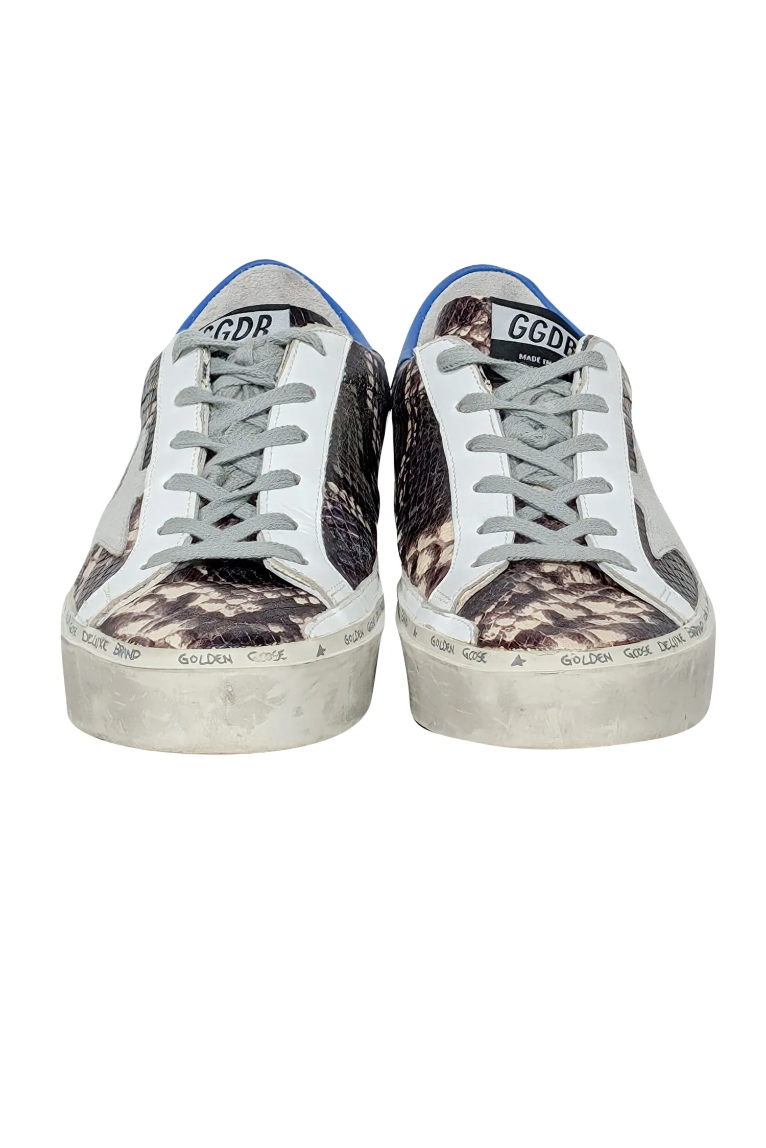 Golden Goose - Grey, Cream, White, & Blue Snakeskin Print Hi Star Sneakers Sz 7