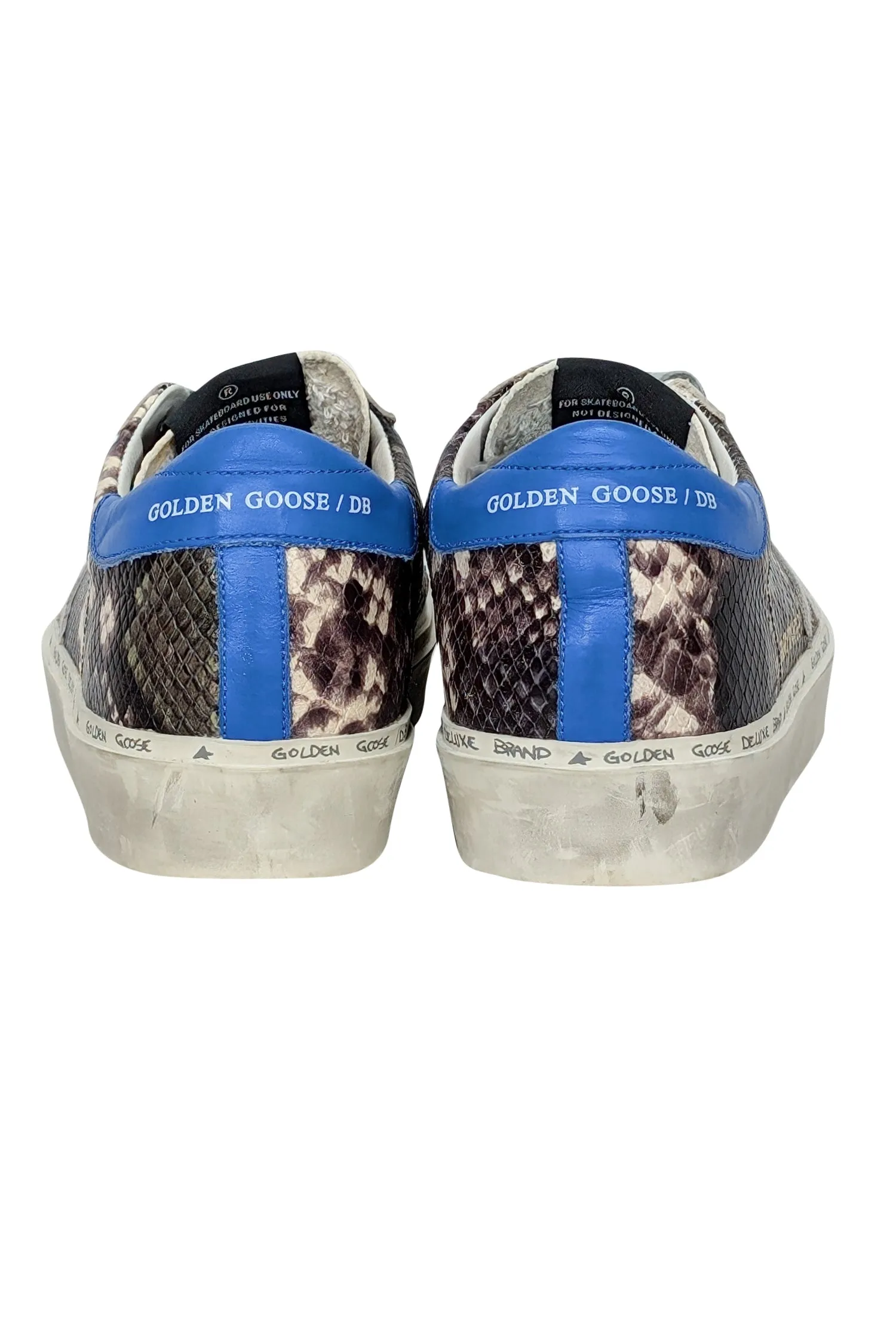 Golden Goose - Grey, Cream, White, & Blue Snakeskin Print Hi Star Sneakers Sz 7