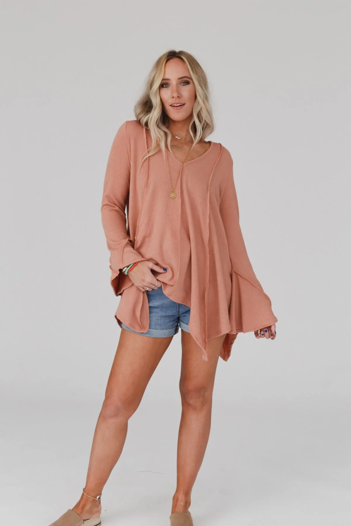 Golden Hour Long Bell Sleeve Top - Sepia