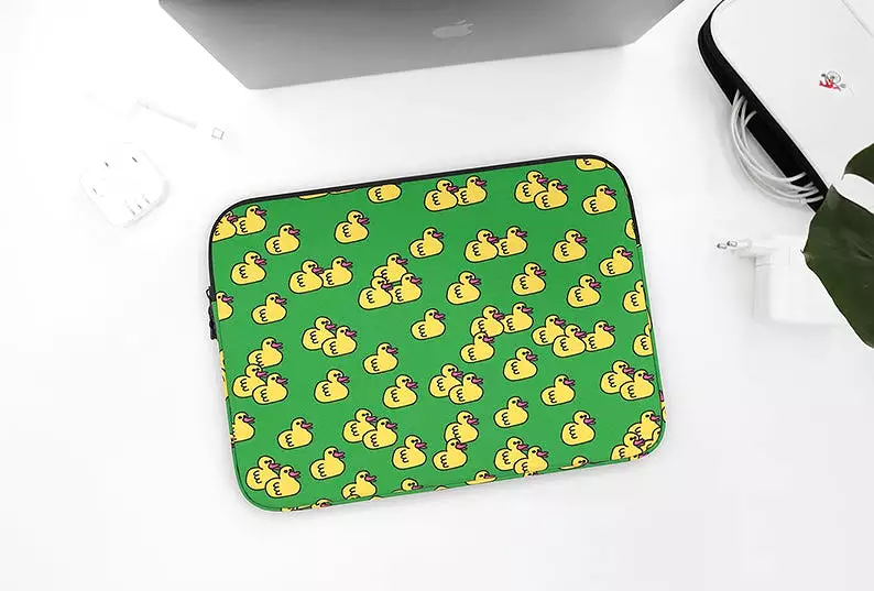 Green Yellow Duck Graphic Laptop Sleeves iPad 11 13 15 inch Cases Protective Covers Handbags Square Pouches Designer Artist Prin