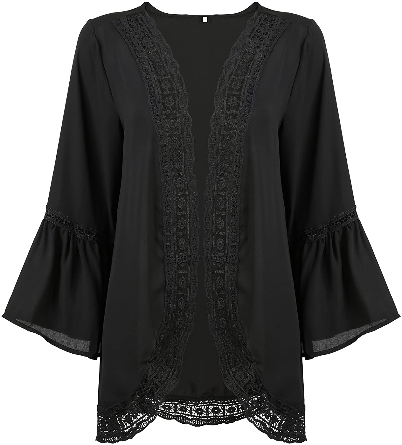 Haute Edition Flared Bell Sleeve Lace Trimmed Kimono