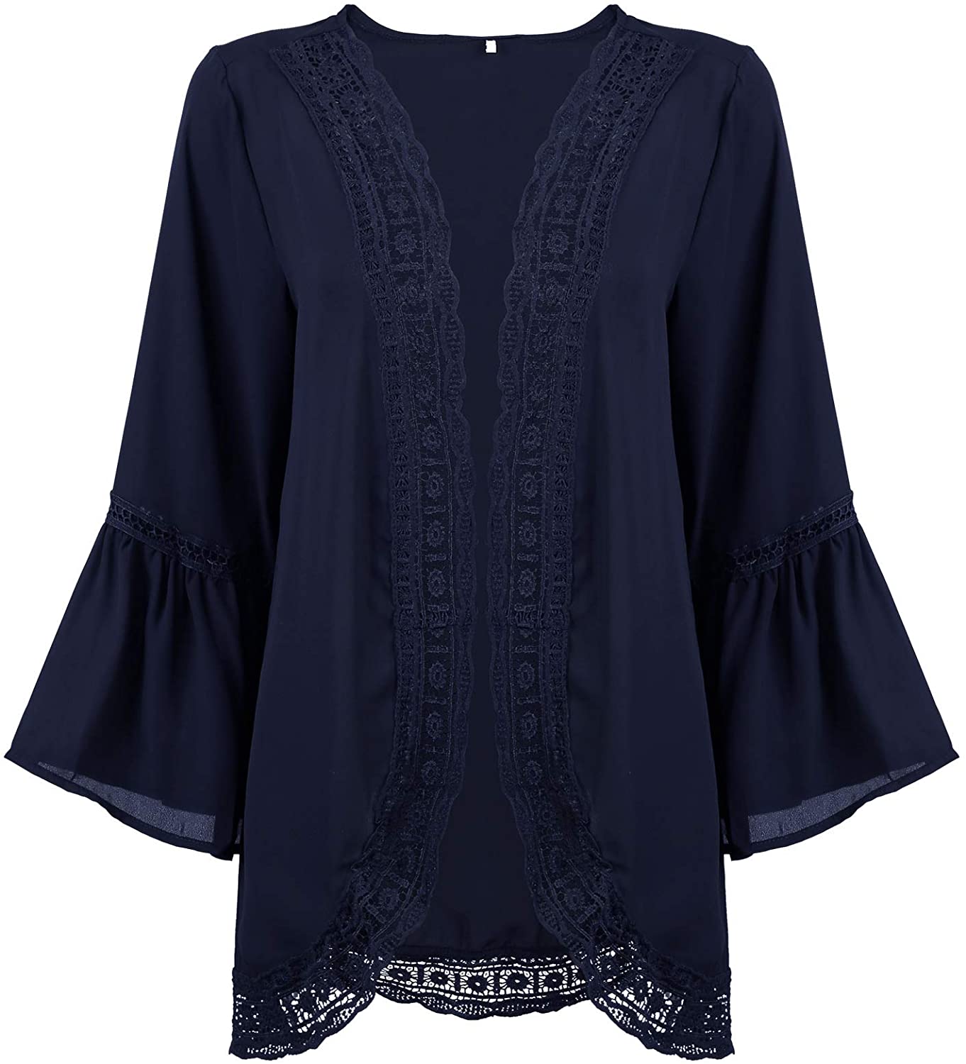 Haute Edition Flared Bell Sleeve Lace Trimmed Kimono