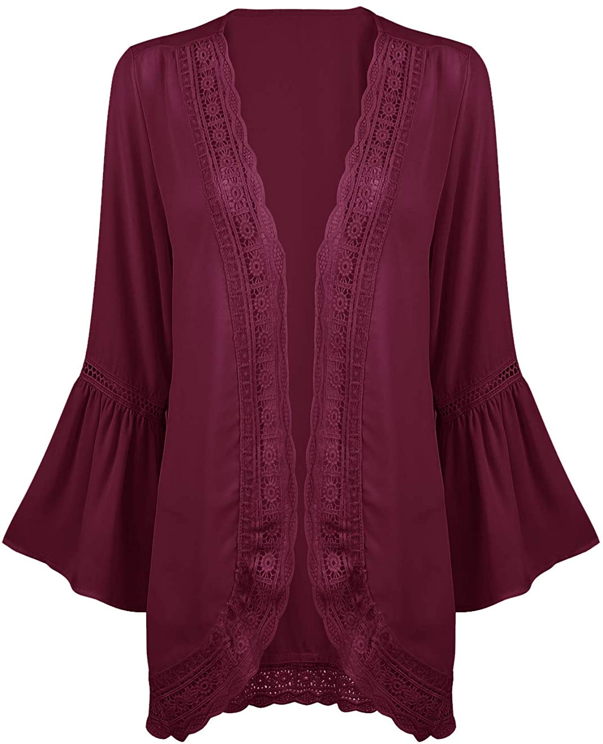 Haute Edition Flared Bell Sleeve Lace Trimmed Kimono