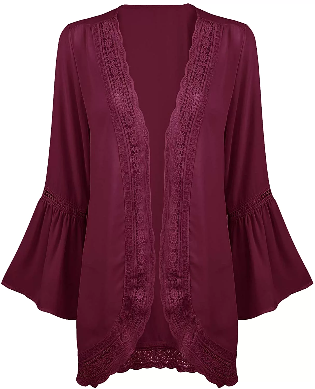 Haute Edition Flared Bell Sleeve Lace Trimmed Kimono