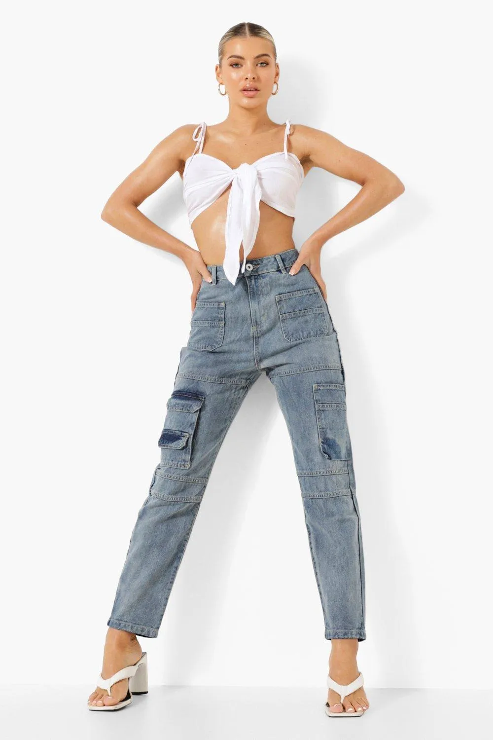 High Waist Cargo Boyfriend Jeans