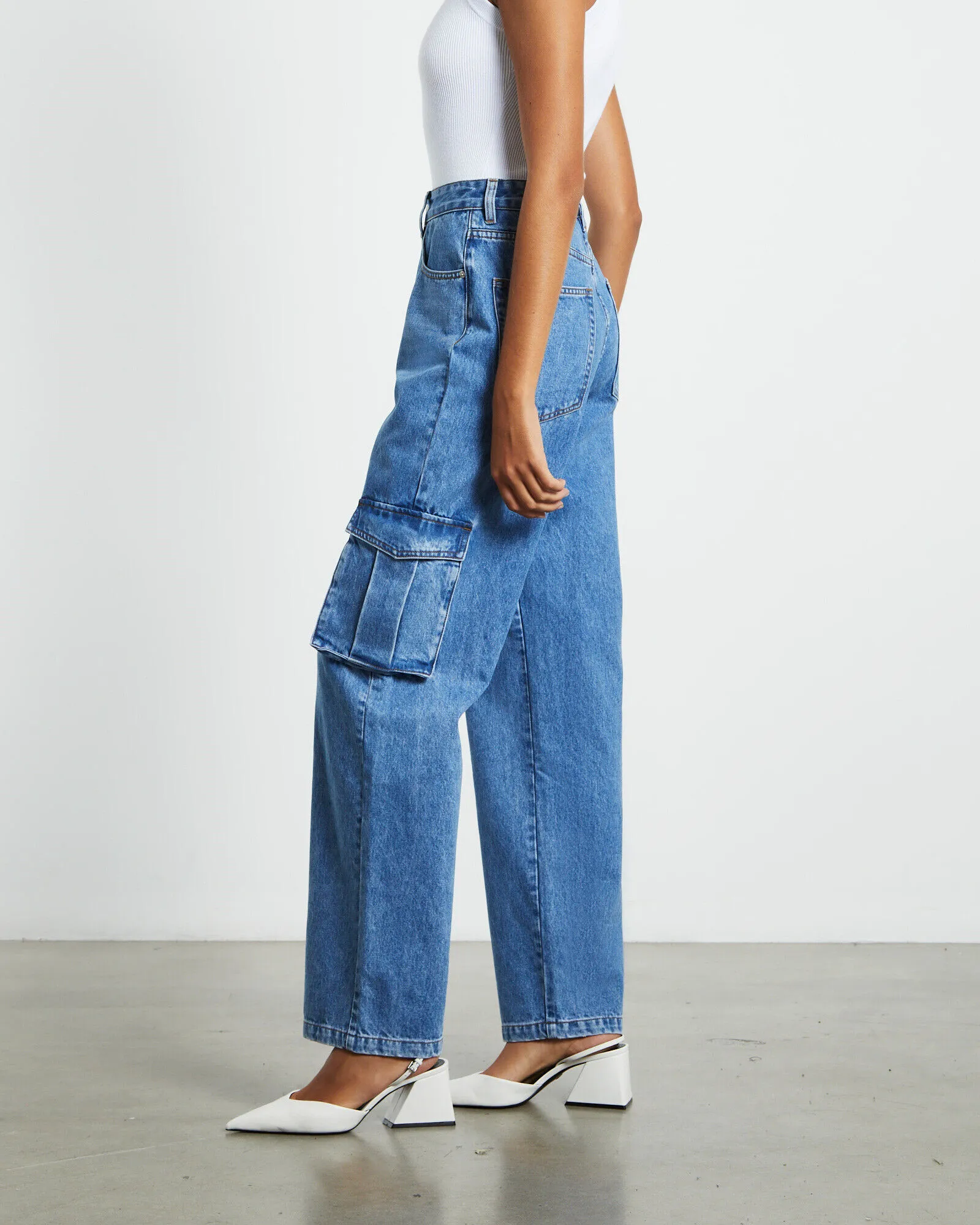 Insight Rumour Baggy Denim Cargo Jeans Saturated Blue