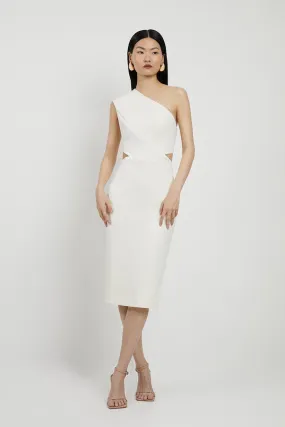 Italian Structured Stretch One Shoulder Cut Out Waist Midi Dress | Karen Millen