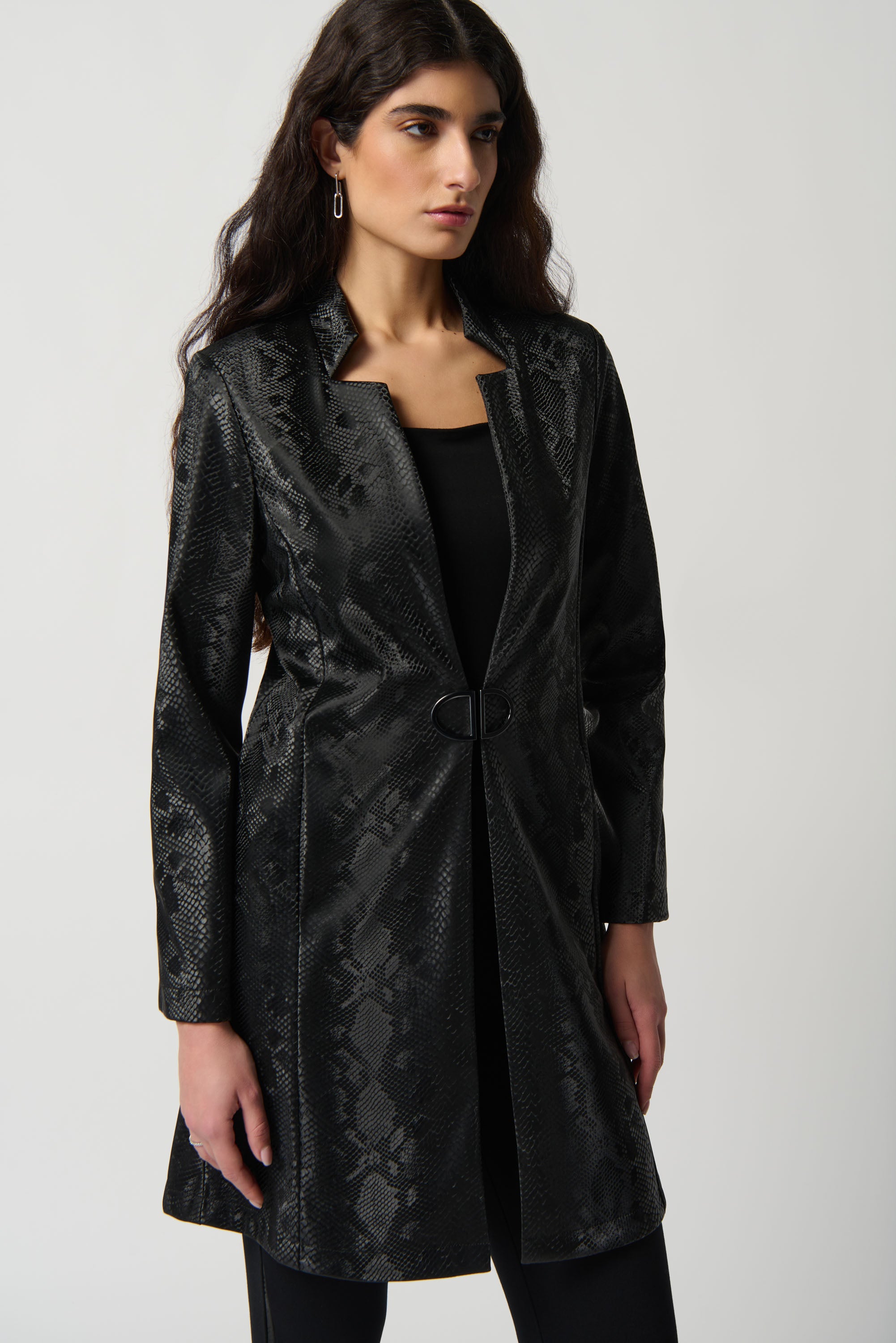 Joseph Ribkoff Faux Leather Snakeprint A-Line Coat