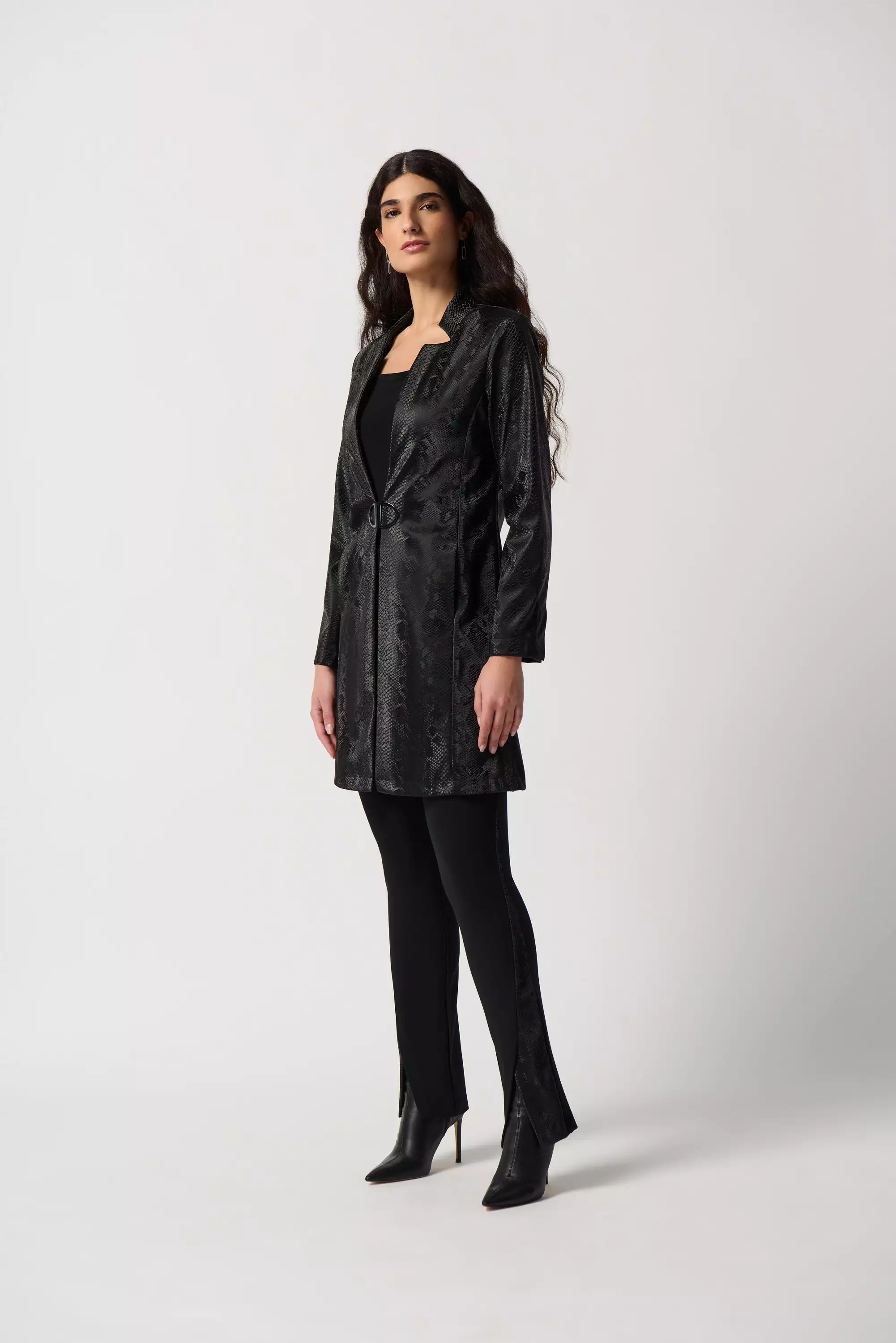 Joseph Ribkoff Faux Leather Snakeprint A-Line Coat