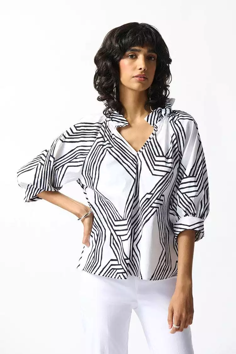 Joseph Ribkoff Stretch Poplin Geometric Print Top - 242126