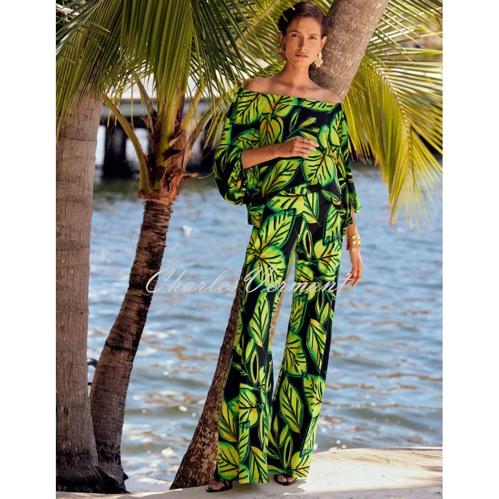 Joseph Ribkoff Tropical Leaf Print Off-The-Shoulder Top - Style 241277