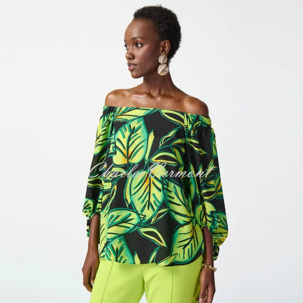 Joseph Ribkoff Tropical Leaf Print Off-The-Shoulder Top - Style 241277