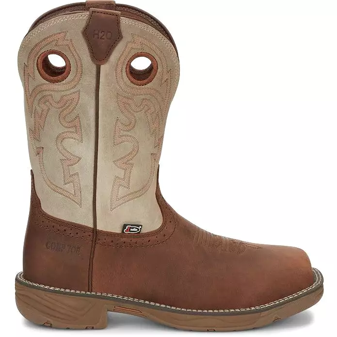 Justin Men's Rush 11 Comp Toe Western Work Boot -Tan- WK4338