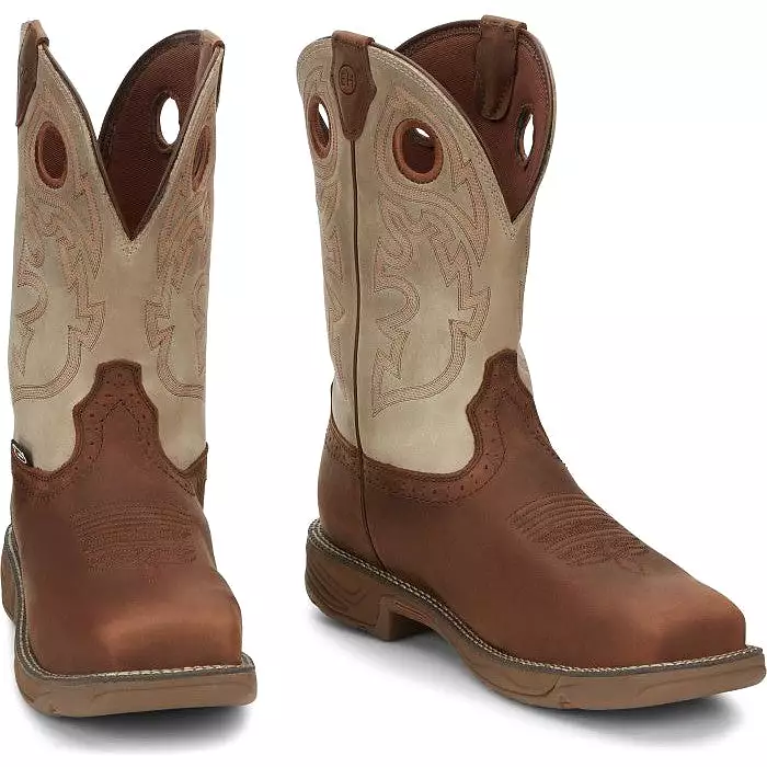 Justin Men's Rush 11 Comp Toe Western Work Boot -Tan- WK4338