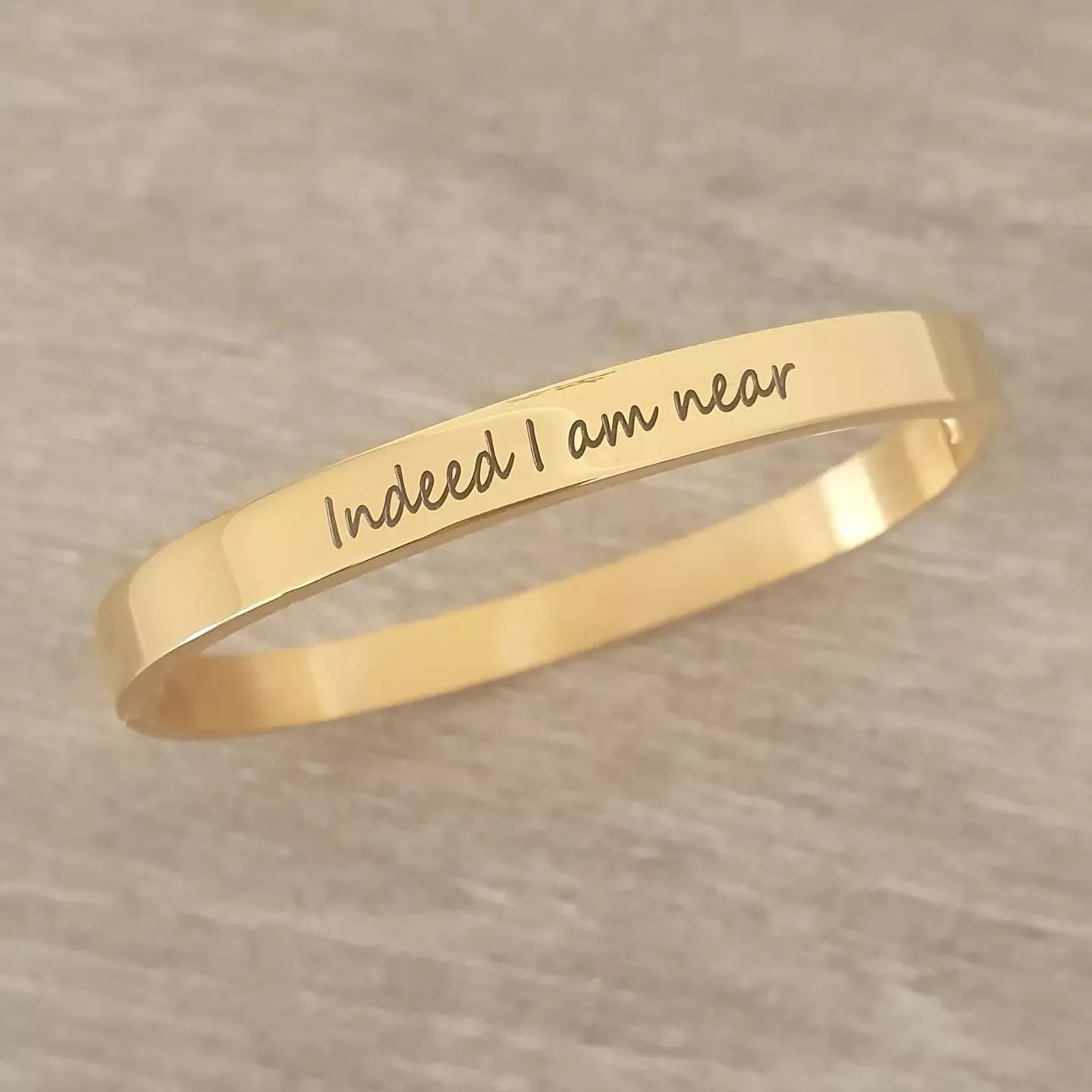 Kiera Petite Personalized Gold Stainless Steel Clip Open Bangle, SIZE: 55mm Diameter (READY IN 3 DAYS)