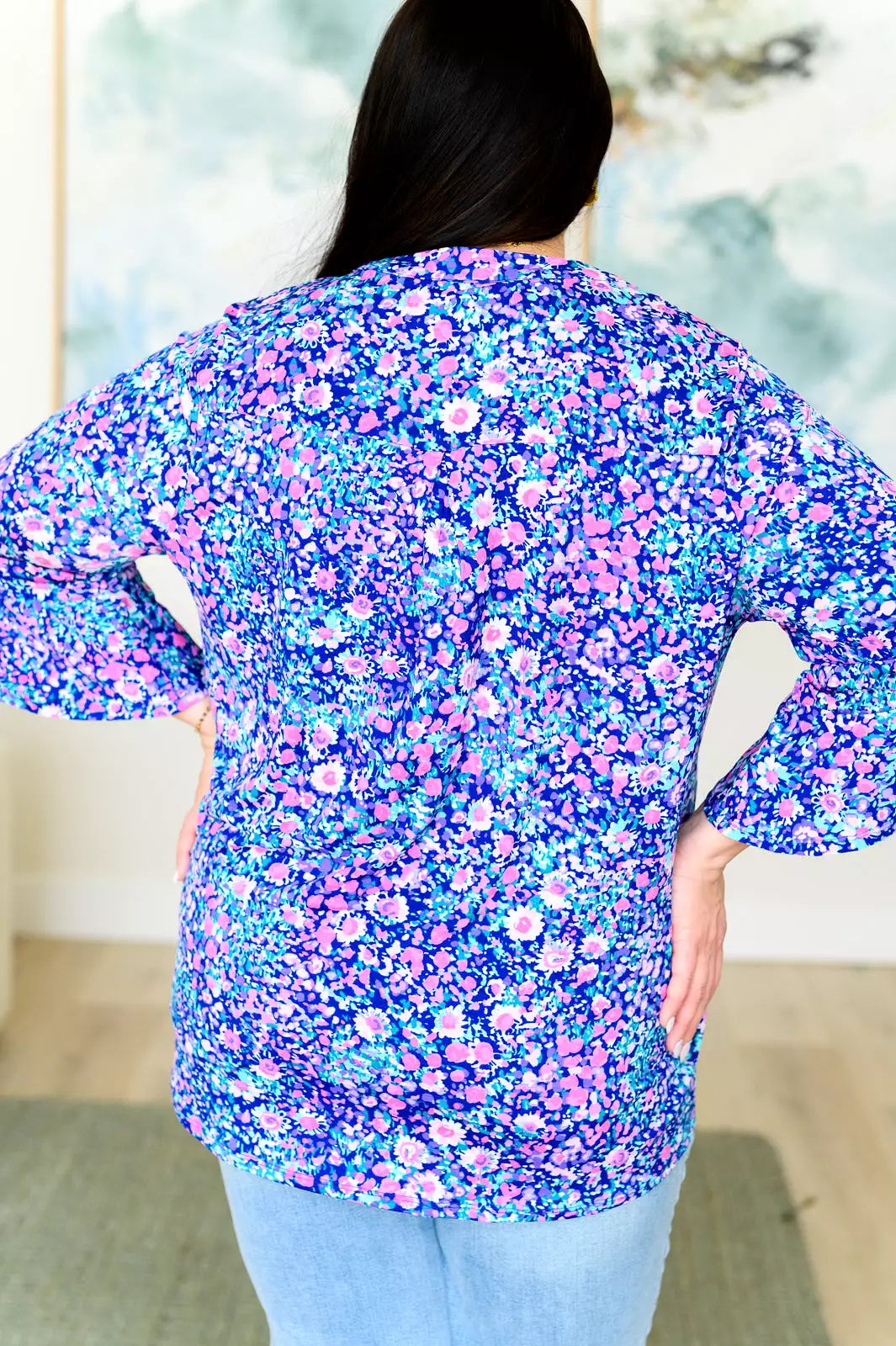 Lizzy Bell Sleeve Top in Navy and Pink Floral