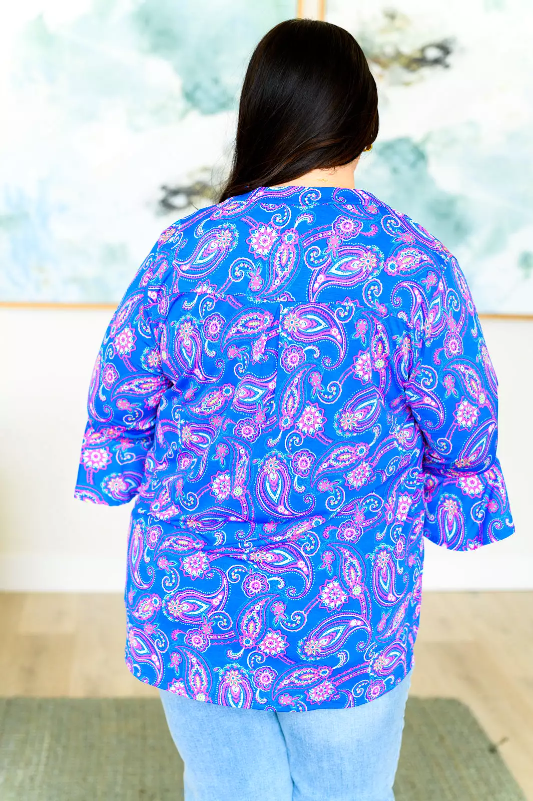 Lizzy Bell Sleeve Top in Royal Paisley