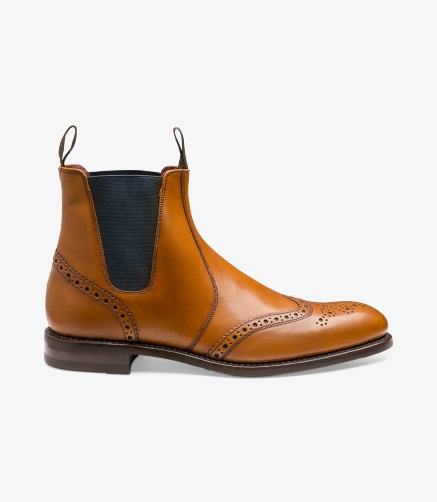 LOAKE - Hoskins Brogue Chelsea boot - Tan Calf