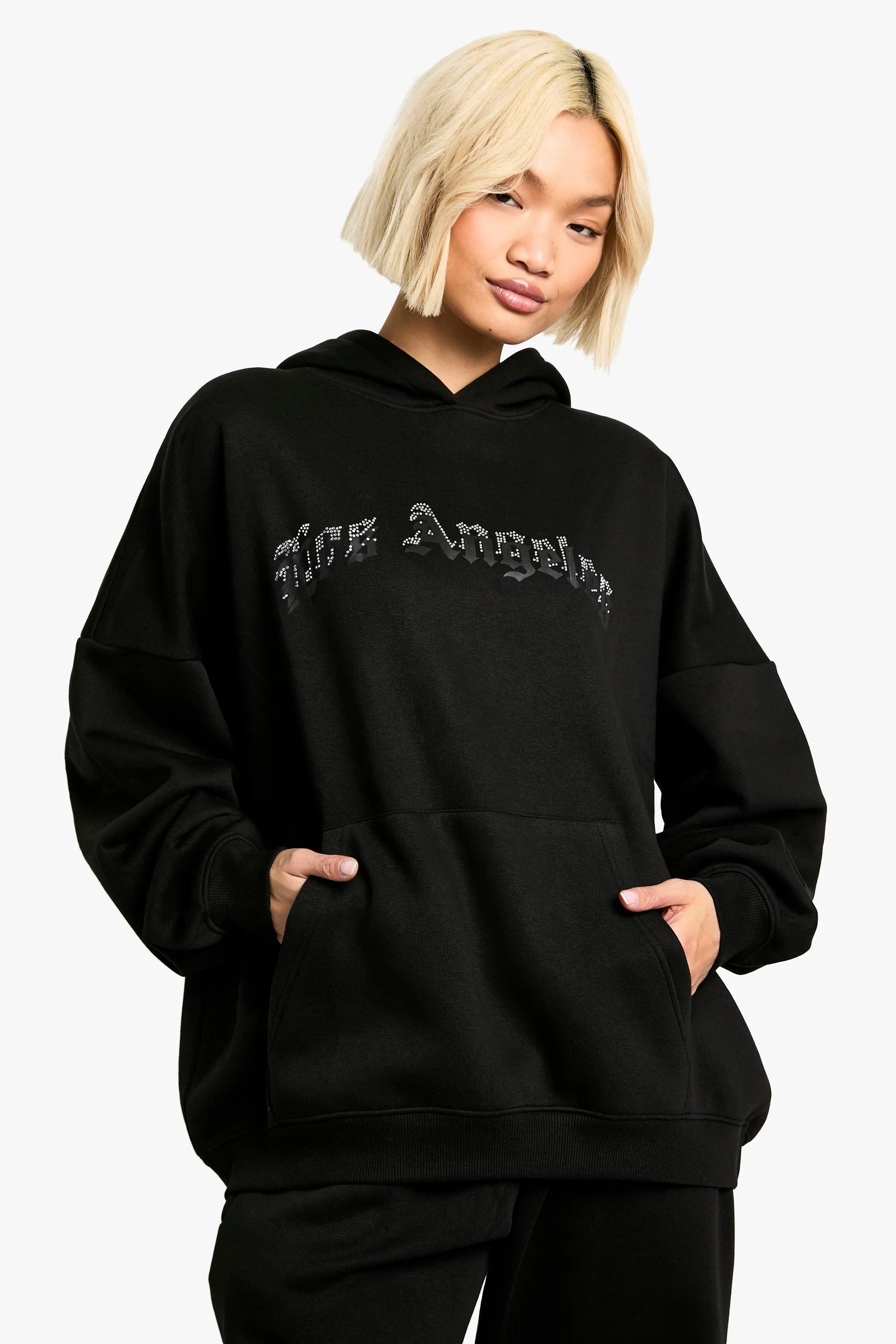 Los Angeles Rhinestone Hotfix Applique Oversized Hoodie