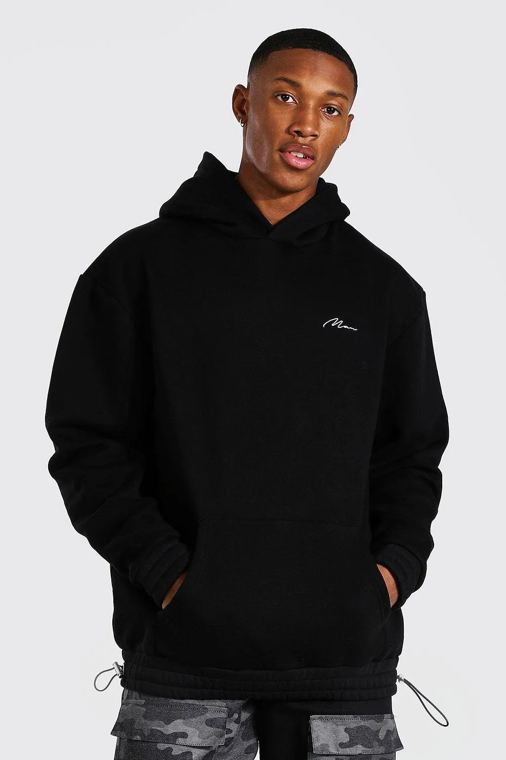 Man Signature Bungee Hem Oversized Hoodie