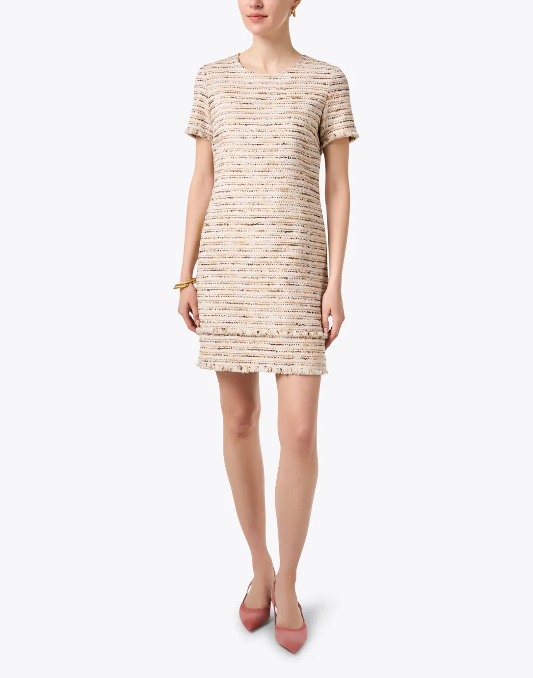 Melania Beige Tweed Shift Dress