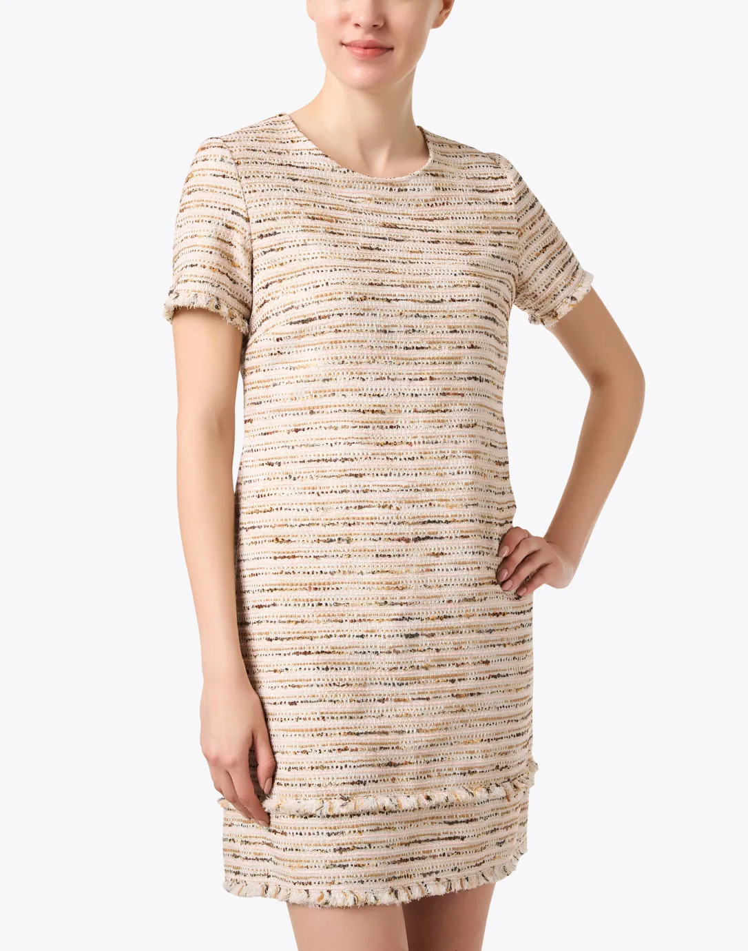 Melania Beige Tweed Shift Dress