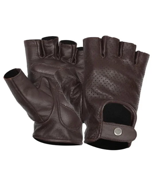 Men's Fingerless Brown Perforated Gloves