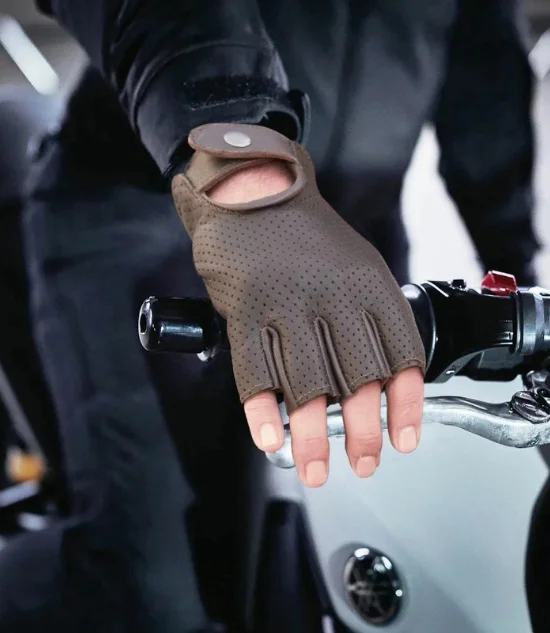 Men's Fingerless Brown Perforated Gloves