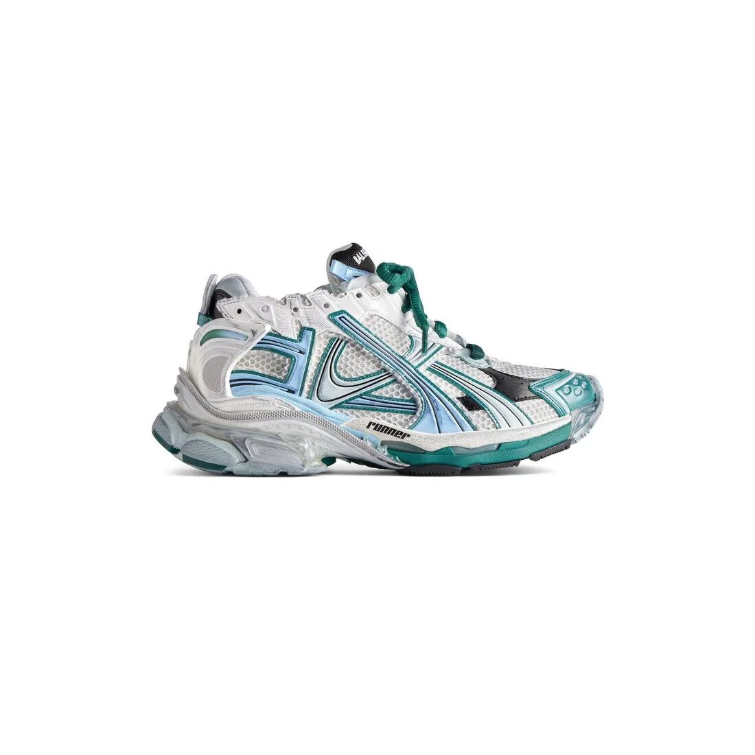      Men's Runner Sneaker  in White/green/blue 