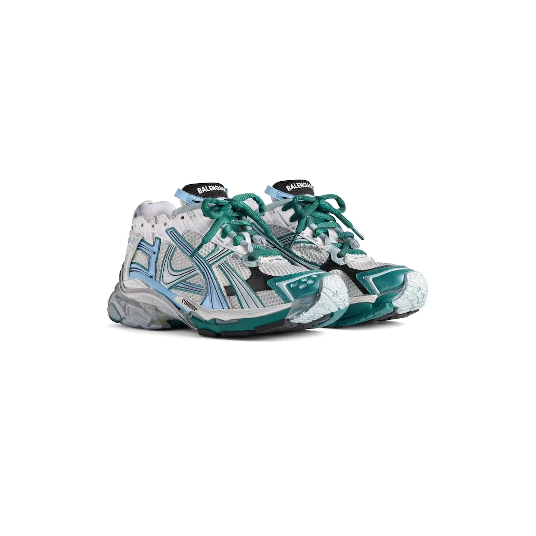      Men's Runner Sneaker  in White/green/blue 