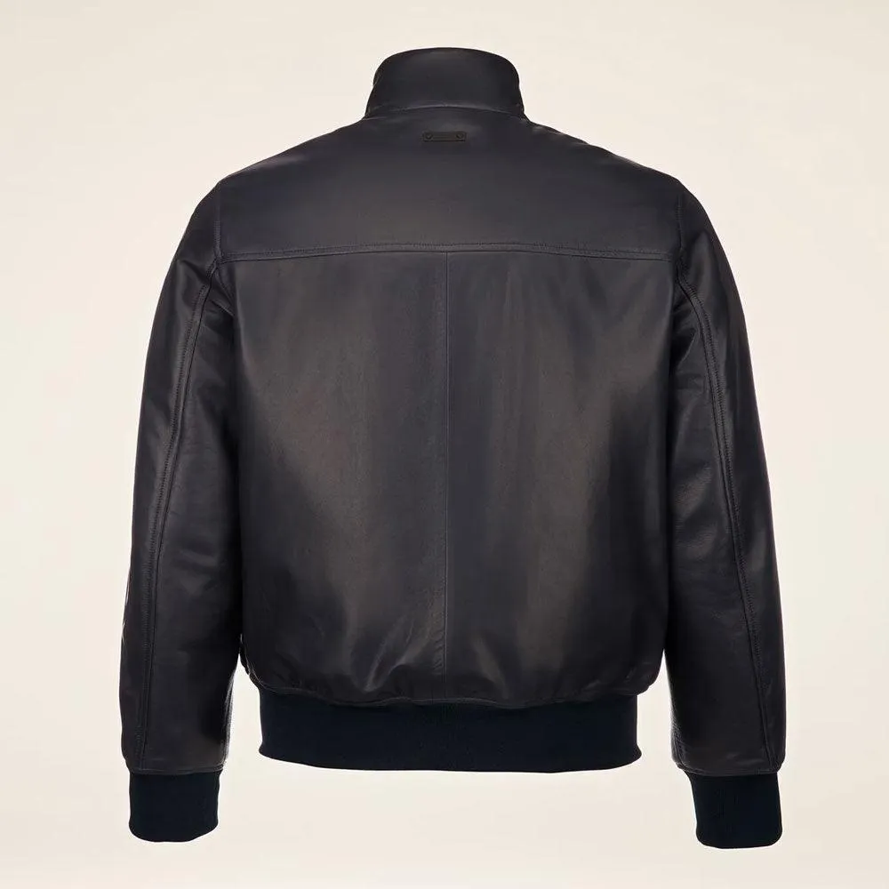 Men's Shiny Black Leather Bomber Jacket