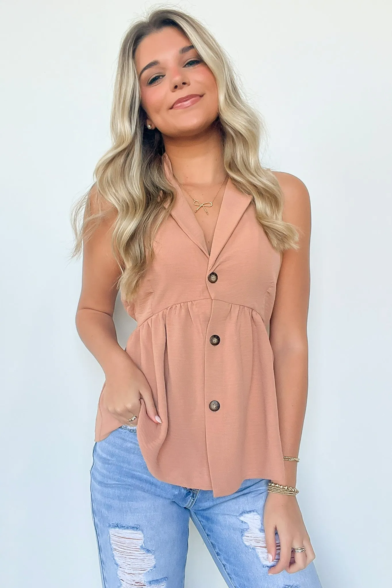 Michaelah Collared Button Peplum Tank Top - BACK IN STOCK