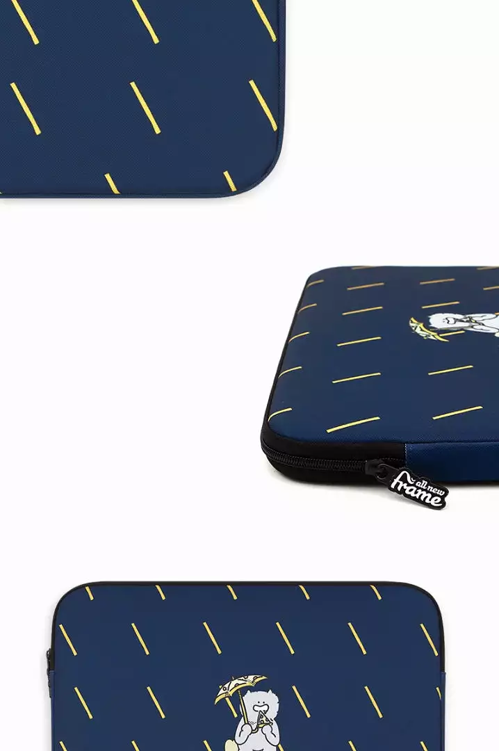 Navy Blue Rain Graphic Laptop Sleeves iPad 11 13 15 17 inch Cases Protective Covers Handbags Square Pouches Designer Artist Prin