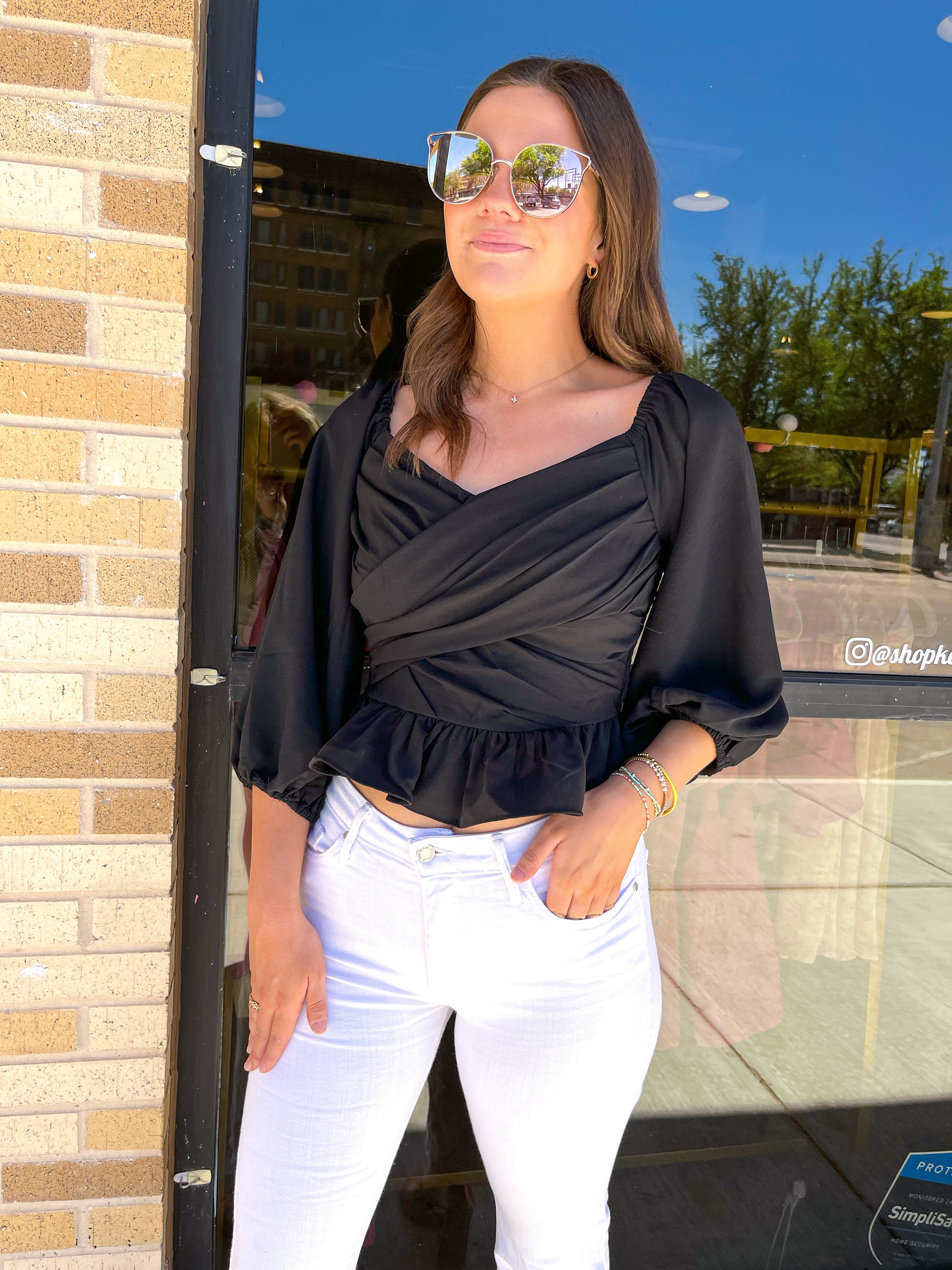 Off Shoulder Peplum Top - Black