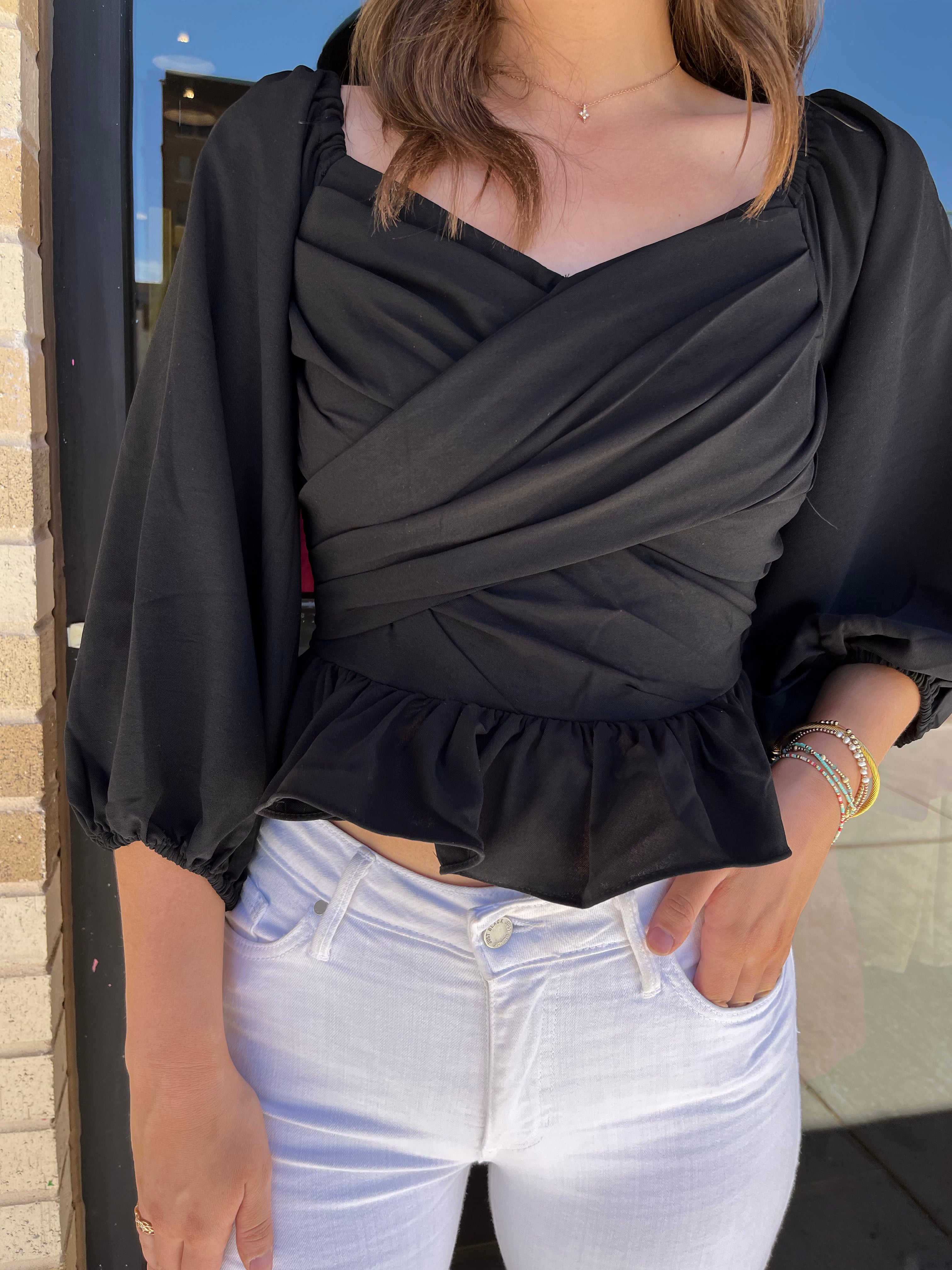 Off Shoulder Peplum Top - Black