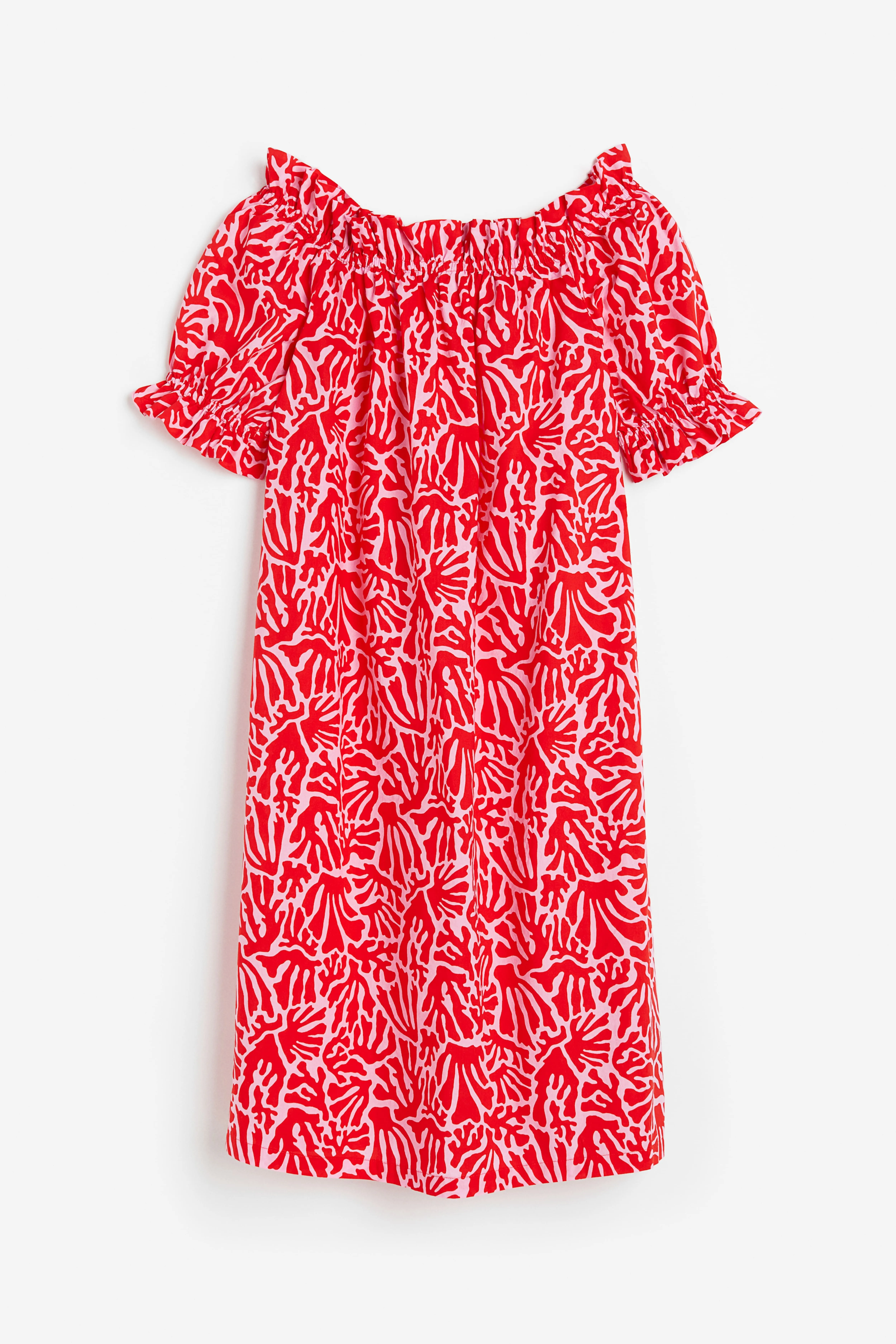 Off-the-shoulder dress - Short sleeve - Midi - Red/Patterned - Ladies | H&M GB